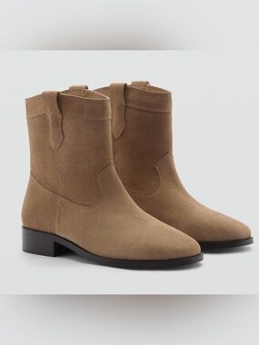 NEW MANGO MNG TEEN MEDIUM BROWN FLAT SUEDE LEATHER ANKLE BOOTS BOOTIE SZ 40 US 7